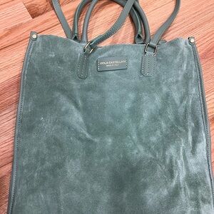 Green Suede Tote Bag with Sturdy Handles